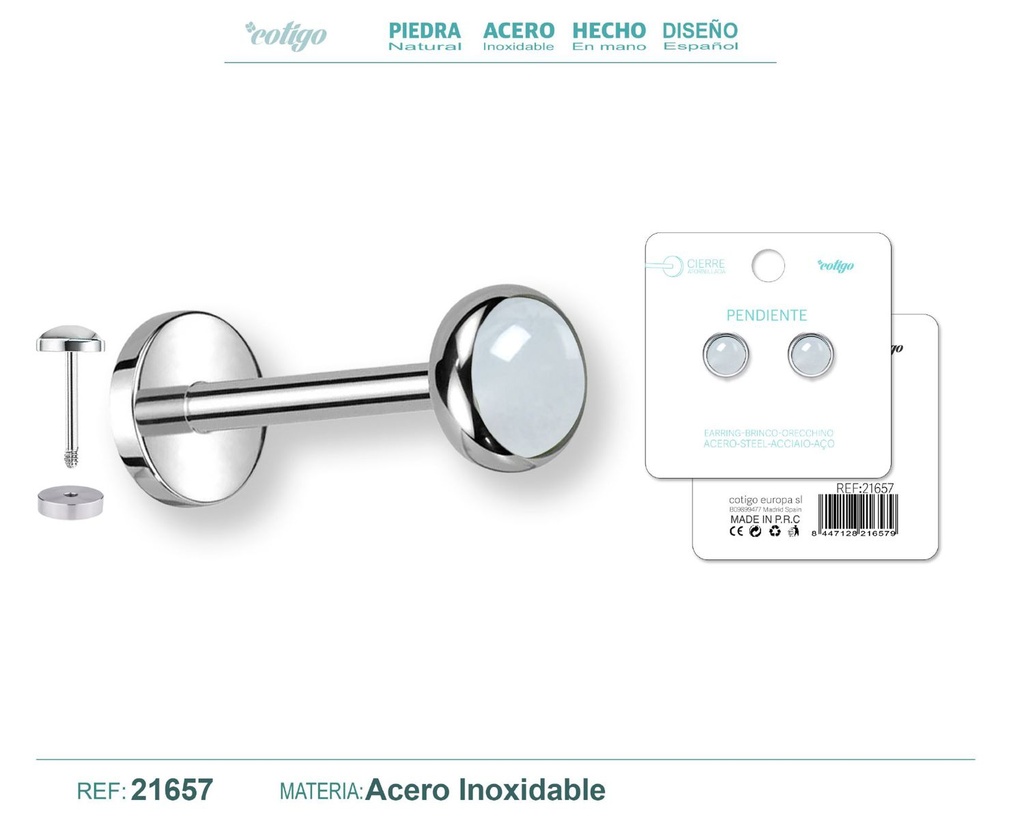 Pendiente de acero color plateado con cierre de rosca - Joyería práctica y moderna