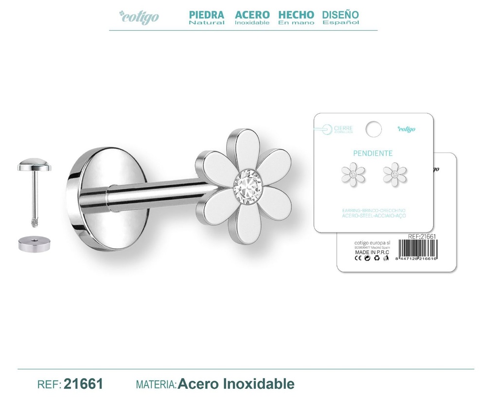Pendiente de acero color plateado con cierre de rosca - Joyería práctica y moderna