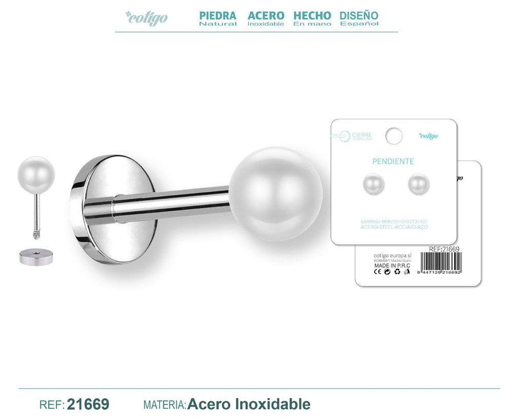 Pendiente de acero color plateado con cierre de rosca - Joyería práctica y moderna