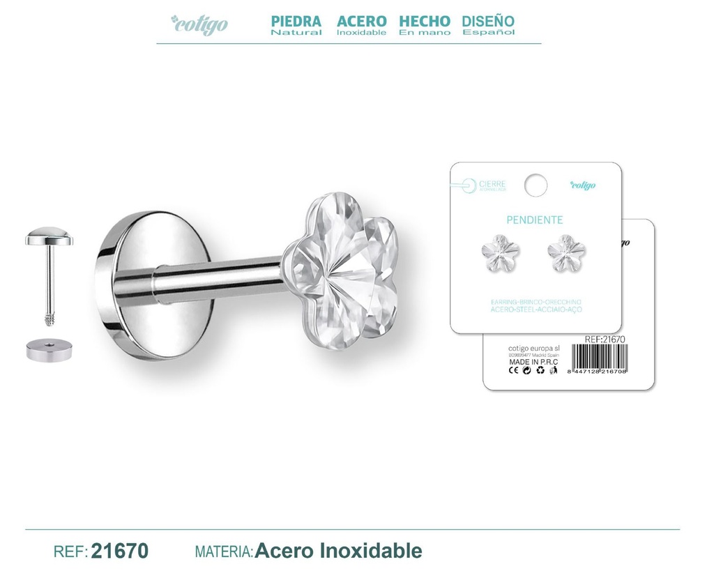Pendiente de acero color plateado con cierre de rosca - Joyería práctica y moderna