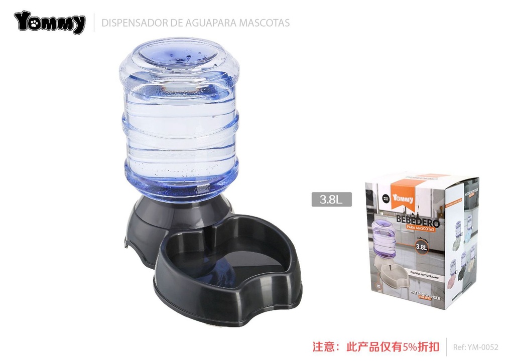 Dispensador de agua para mascotas 3.8L negro - Accesorios para mascotas