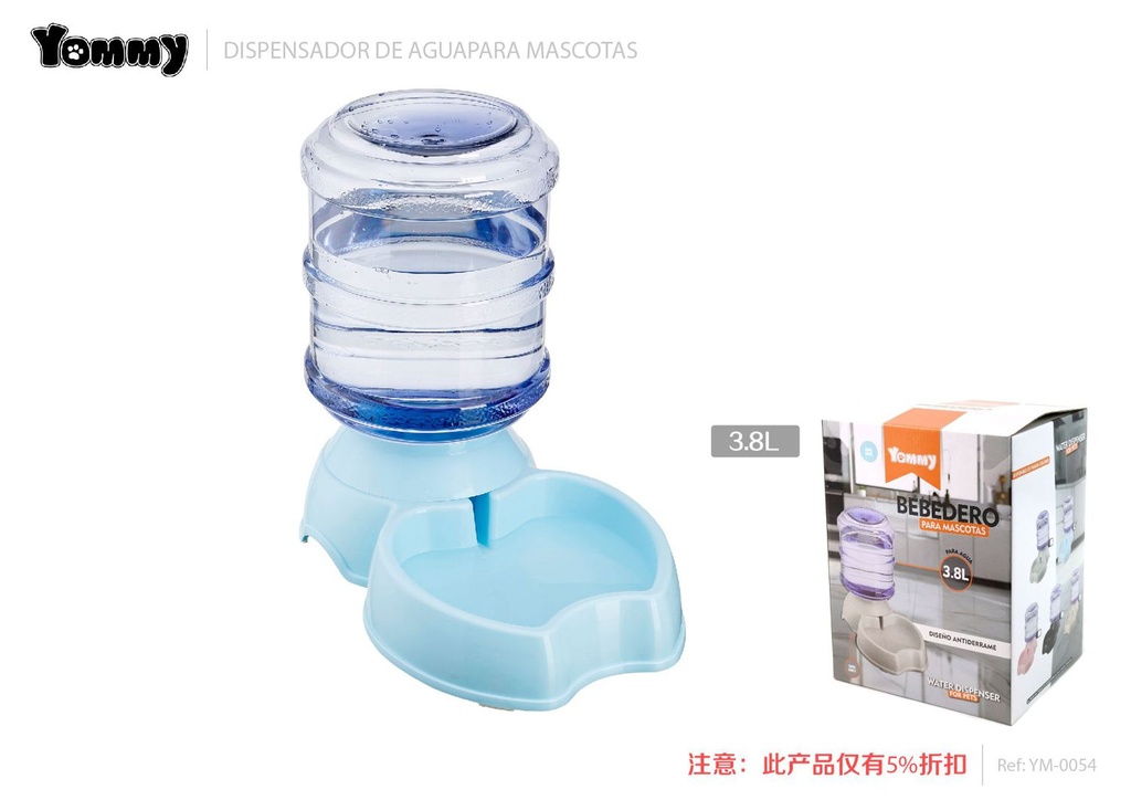 Dispensador de agua para mascotas 3.8L azul - Accesorios para mascotas