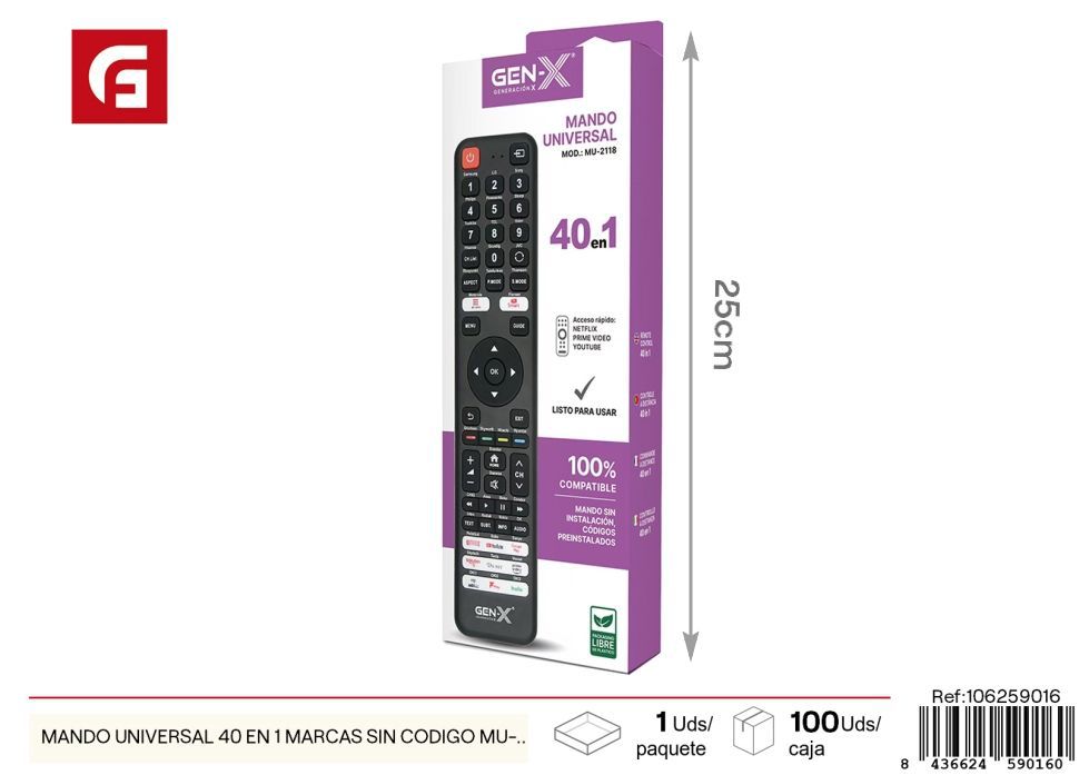Mando universal 40 en 1 marcas sin código MU-2118 - Control remoto
