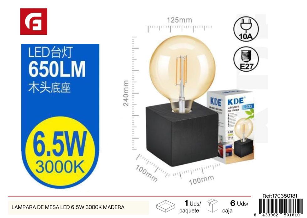 Lámpara de mesa LED 6.5W 3000K madera - Iluminación