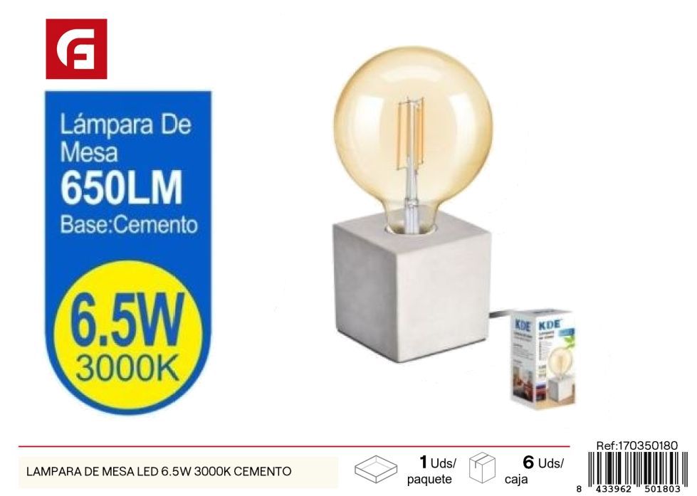 Lámpara de mesa LED 6.5W 3000K cemento - Iluminación