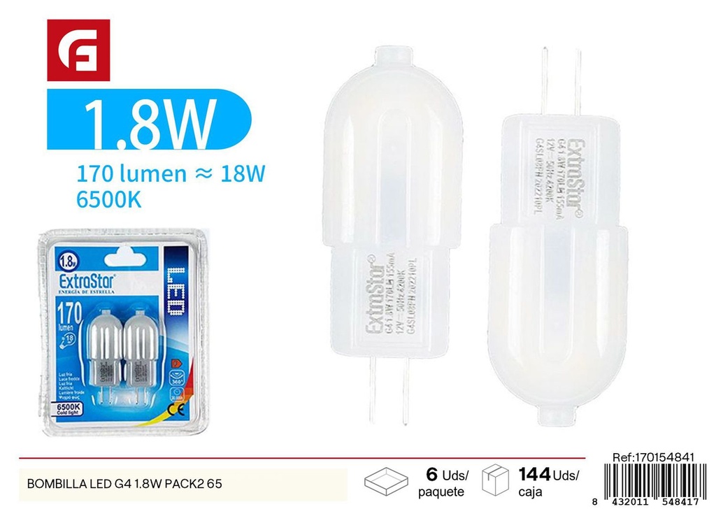 Bombilla LED G4 1.8W pack de 2 - Iluminación LED G4 para uso en hogar