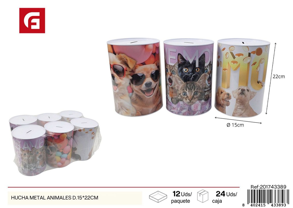 Hucha metálica formato animal 15x22 cm - Ahorra en estilo con diseño divertido