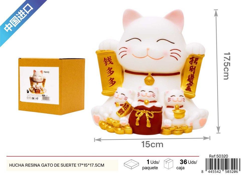 Hucha de resina gato de la suerte 17x15x17.5cm - Decoración lúdica y funcional