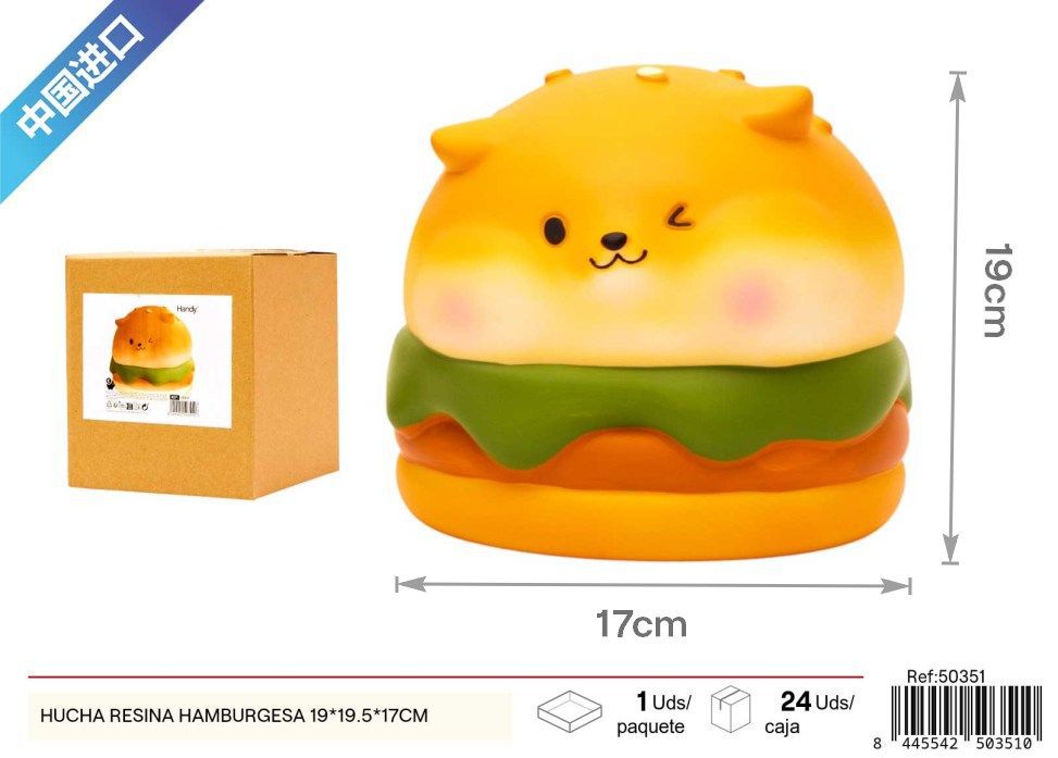 Hucha de resina hamburguesa 19x19.5x17cm - Diseño divertido y útil de ahorro