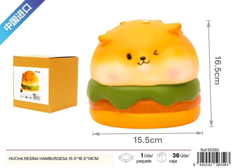 Hucha de resina hamburguesa 15.5x16.5x14cm - Estilo encantador para ahorrar