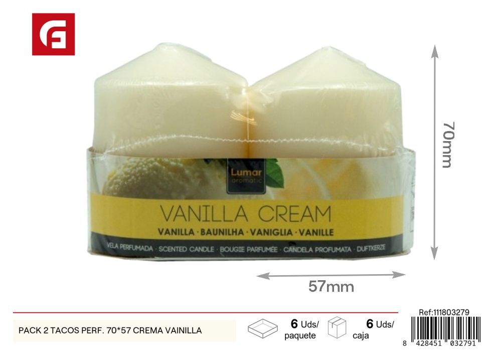 Pack de 2 velas aromáticas vainilla 70x57mm - Ambiente acogedor con fragancia dulce