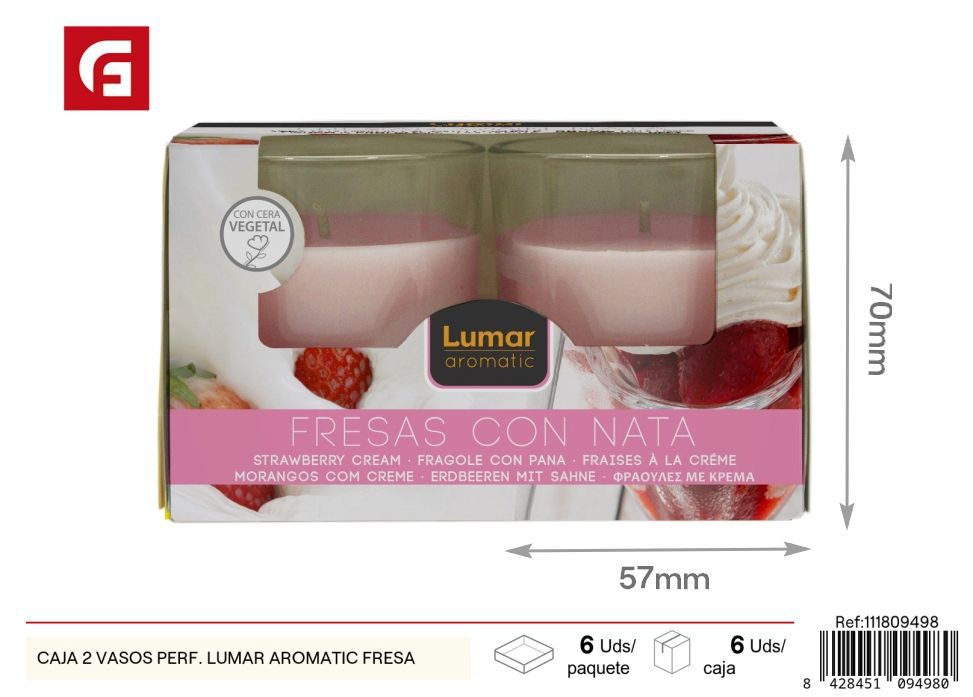 Caja de 2 vasos aromáticos Lumar fresa - Sutil fragancia para deleitar tus sentidos