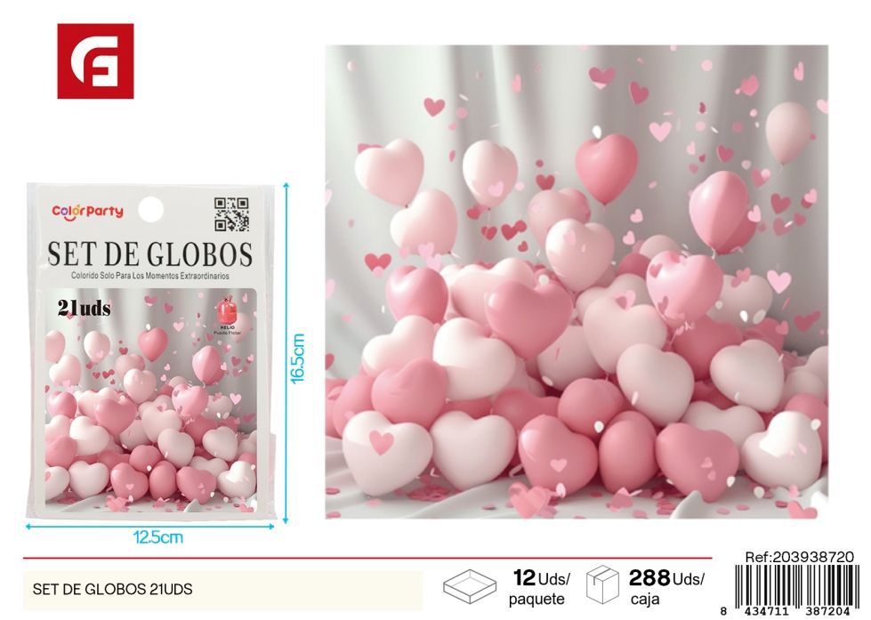 Set de globos en forma de corazón rosa 21 unidades - Artículos de fiesta y decoraciones