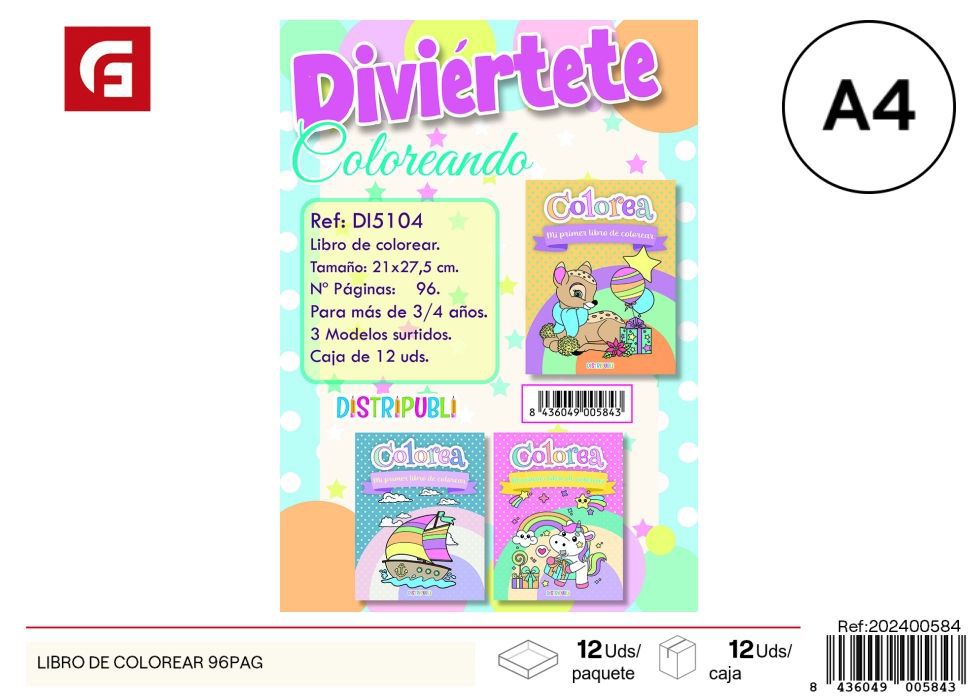 Libro para colorear 96 páginas - Material escolar y libros de cuentos