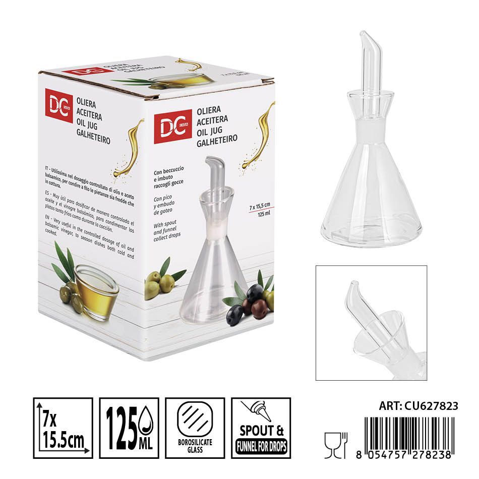 Aceitera antigoteo de vidrio 7x15.5 cm 125ML - Ideal para encurtidos y salsas