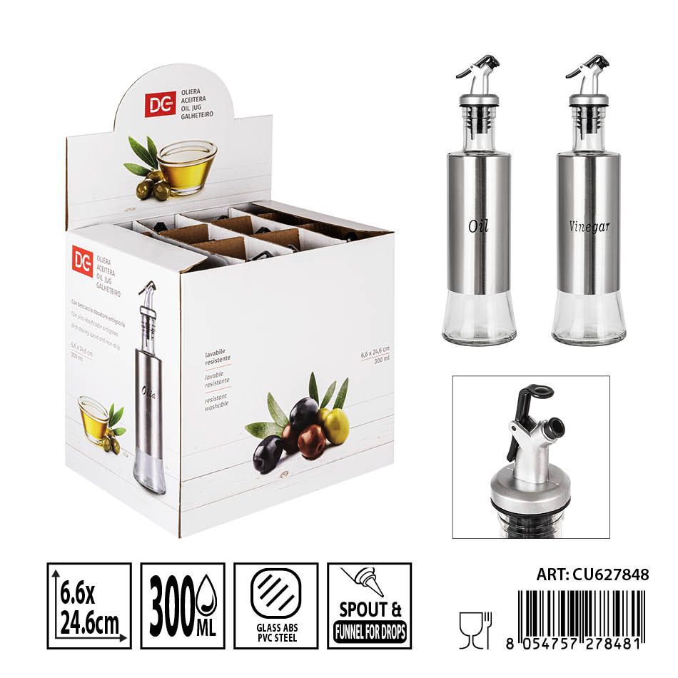 Aceitera de vidrio con tapa de metal 300 ml - Utensilios de cocina y accesorios de vidrios
