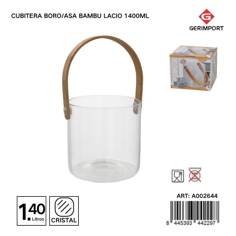 Cubitera de borosilicato con asa de bambú 1.4L - Accesorios de cocina y coctelera