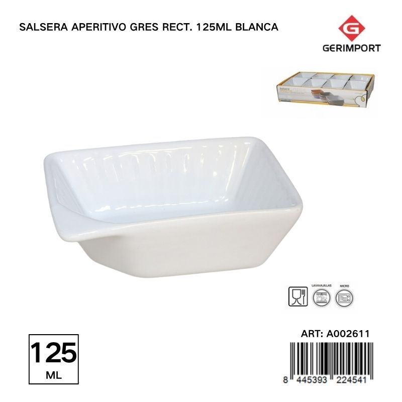 Salsera aperitivo de gres rectangular 125 ml blanca - Utensilios de cocina y recipientes de gres