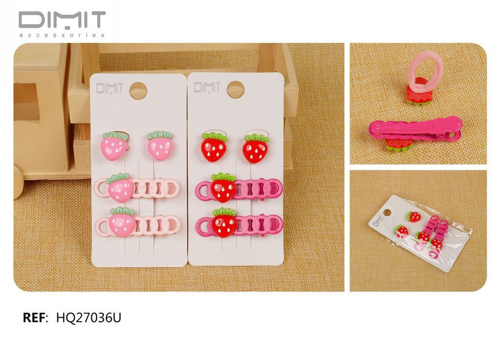 Pack de gomas y pinzas fresa - Pack de 12 unidades