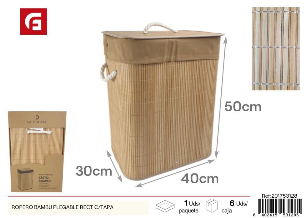 Ropero de bambú plegable rectángulo con tapa - Organización del hogar