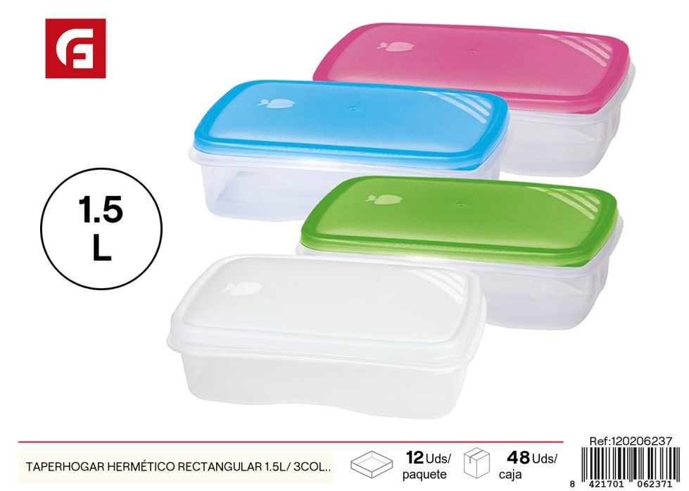 Taper hermético rectangular 1.5L (3 colores disponibles) - Utensilios de cocina de plástico