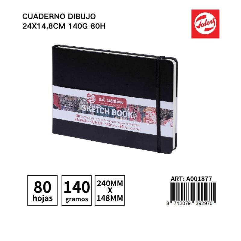 Cuaderno de dibujo 24x14.8 cm (140g, 80 hojas) - Material de oficina y cuadernos