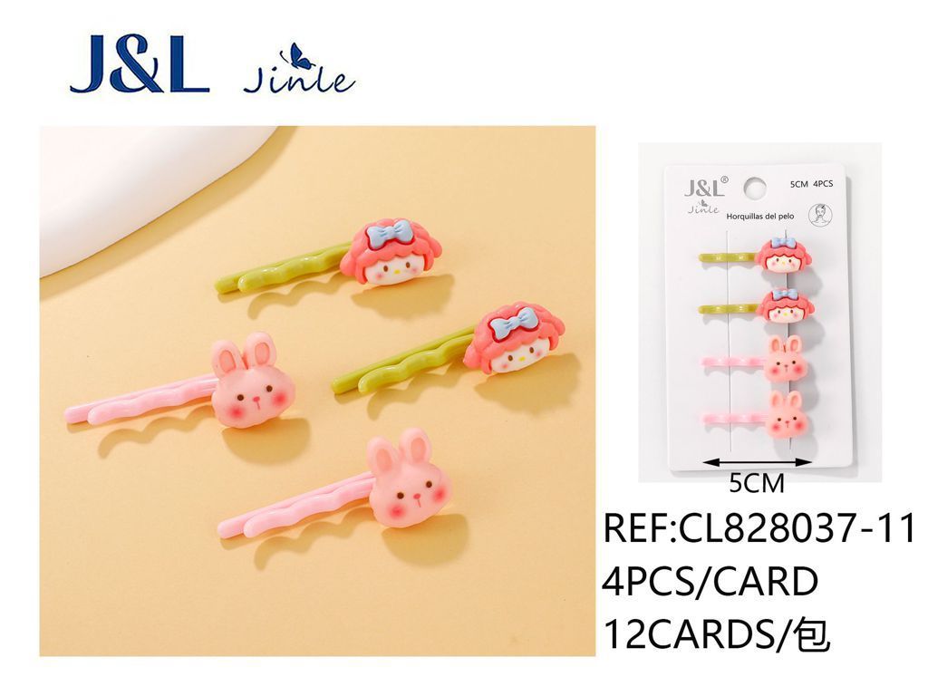 Pack de 4 horquillas lazo 5 cm 12/u CL828037-15 - Accesorios para el cabello y pinzas