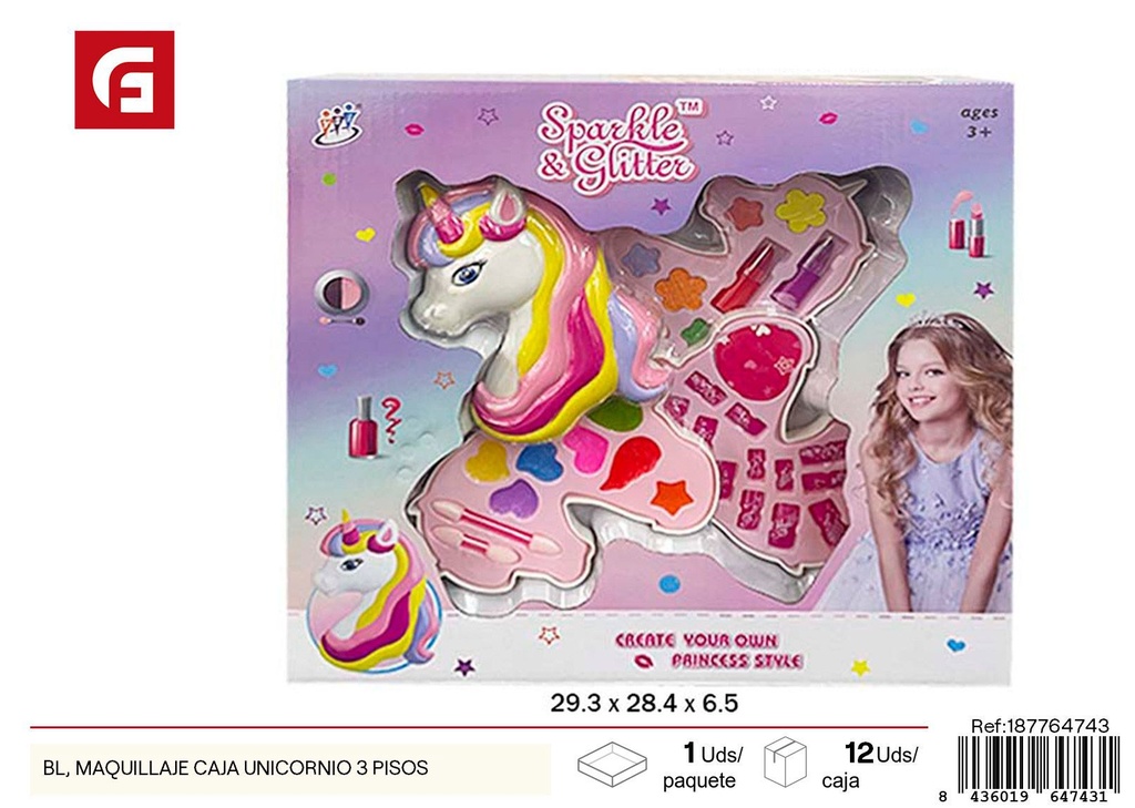 Caja de maquillaje unicornio 3 pisos - Juguetes para belleza
