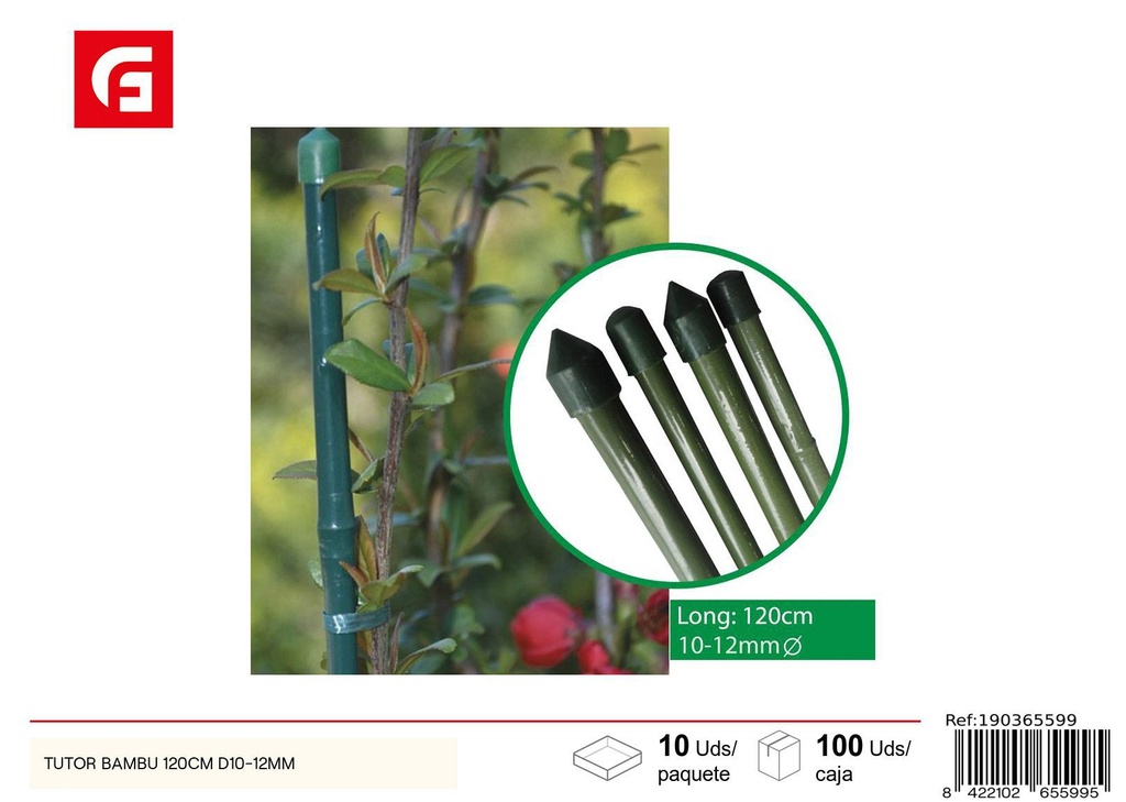 Tutor bambú 120cm D10-12mm - Soporte para plantas y jardinería