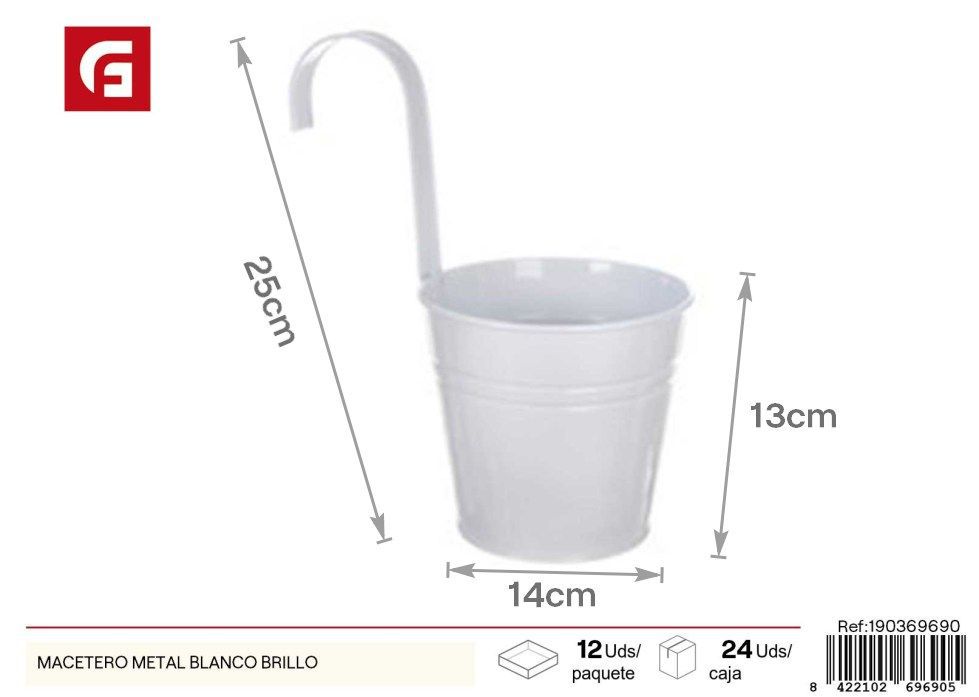 Macetero de metal blanco brillante - Macetas decorativas para jardín