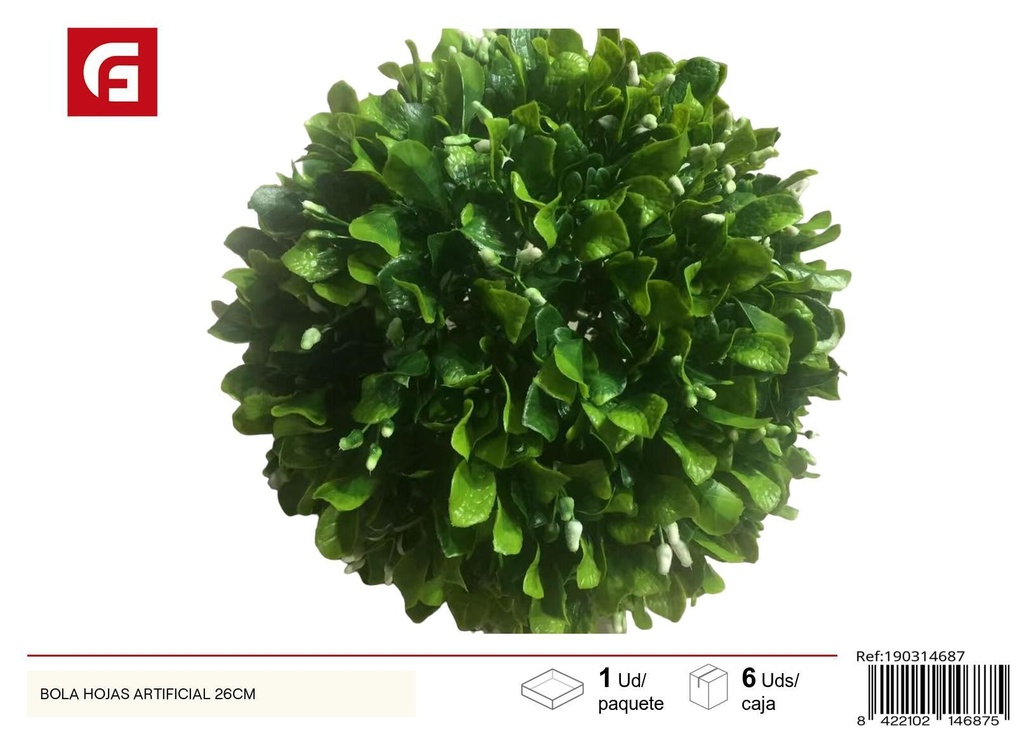 Bola de hojas artificial 26 cm - Decoración de jardín y plantas artificiales