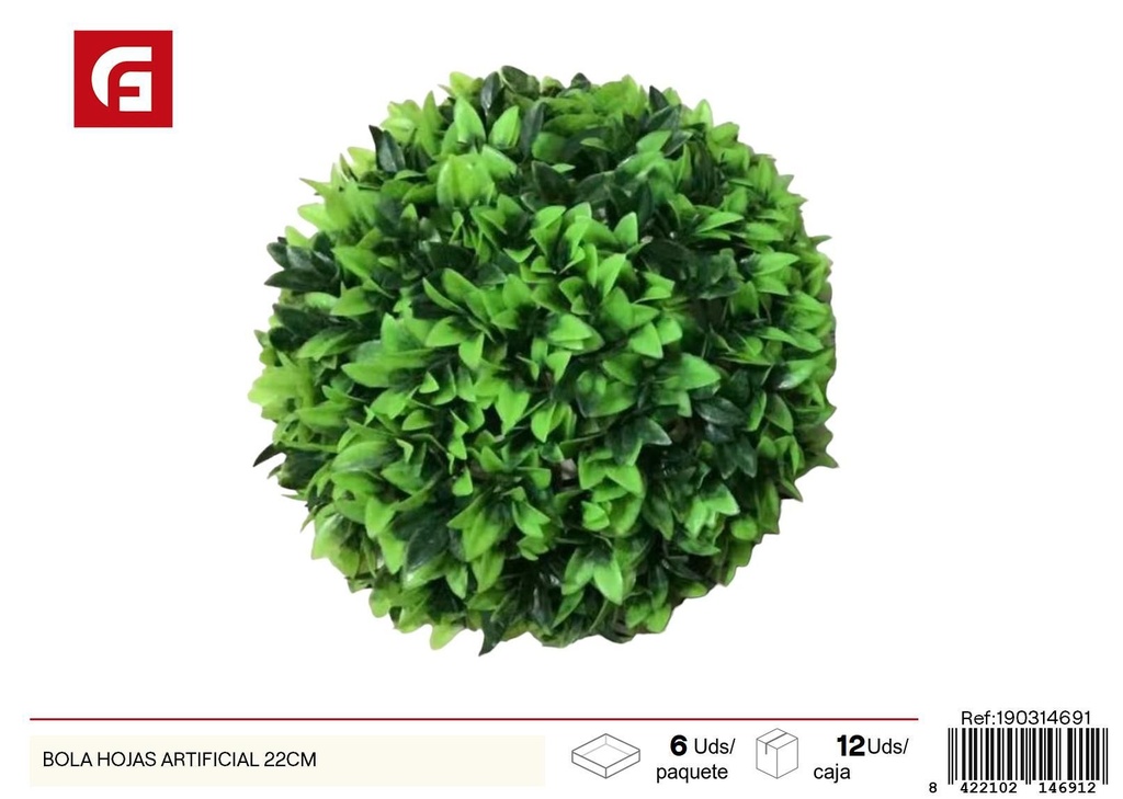 Bola de hojas artificial 22 cm - Decoración de jardín y plantas artificiales
