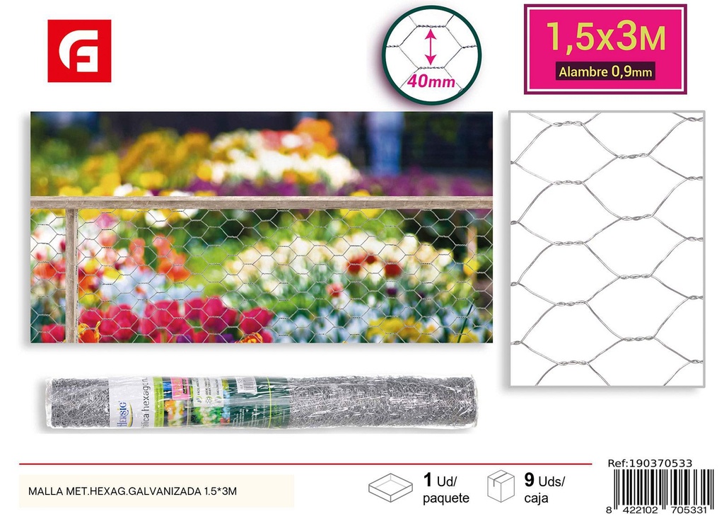 Malla metálica hexagonal galvanizada 1.5*3m - Accesorios para jardín