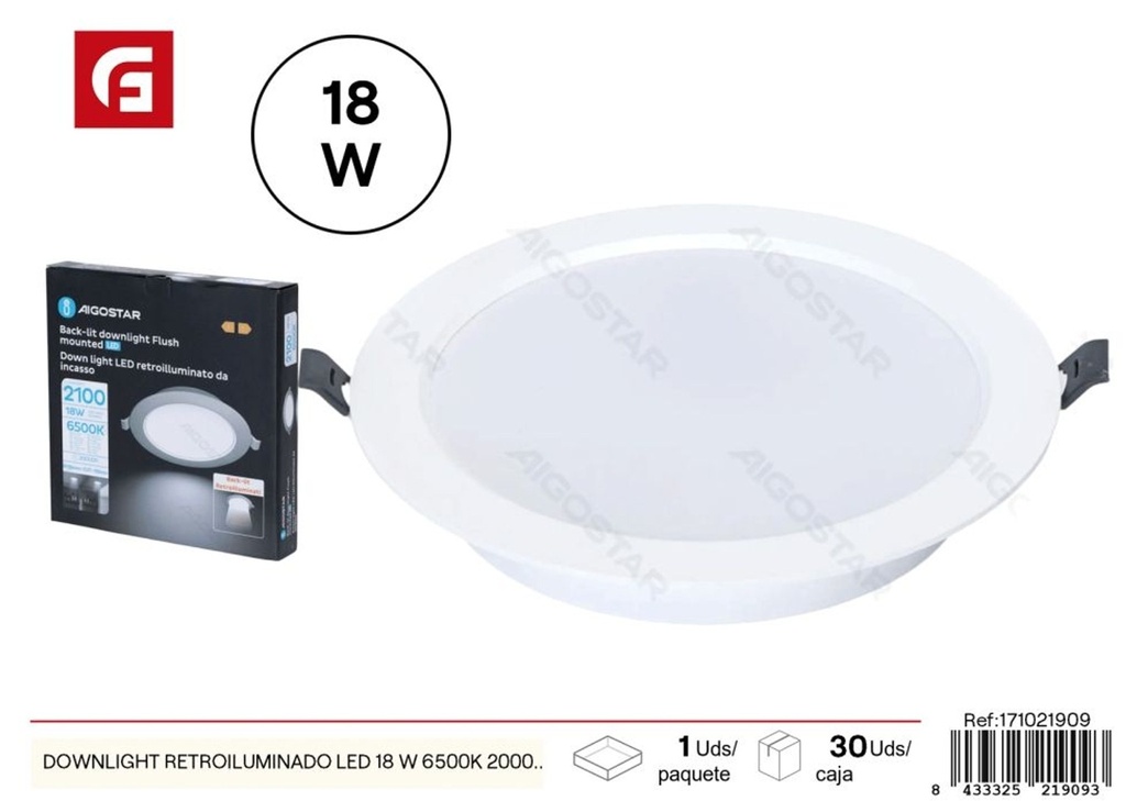  Downlight retroiluminado LED 18W 6500K 2000lm - Iluminación y plafones
