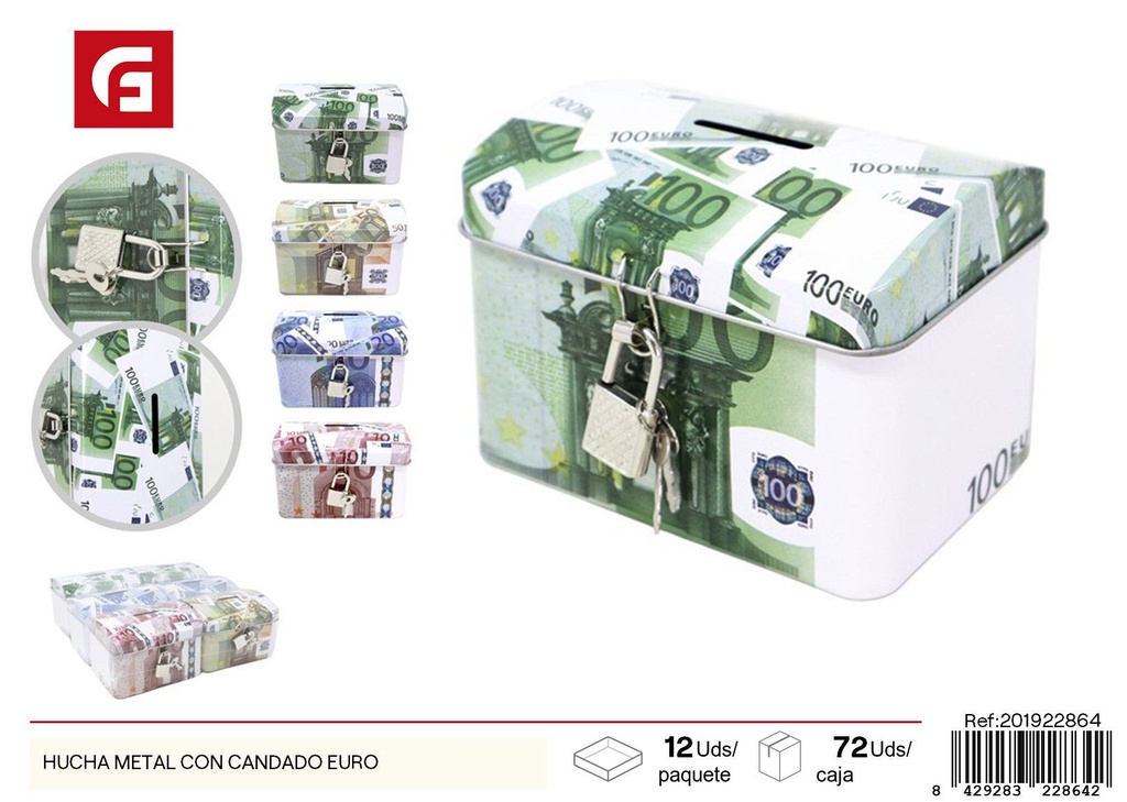 Hucha metálica con candado euro - Decoración del hogar y ahorradores