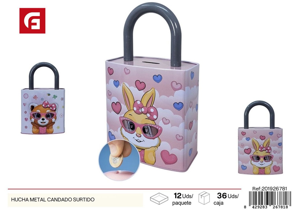 Hucha metálica con candado surtido - Ahorro y decoración