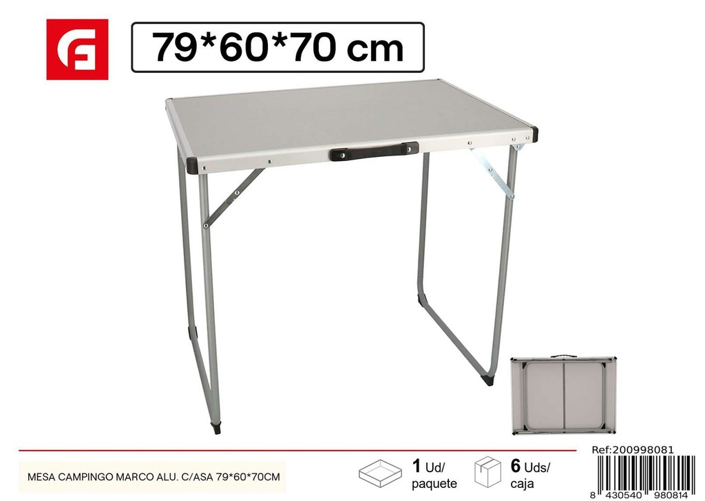 Mesa de camping plegable con marco de aluminio y asa 79x60x70 cm - Muebles y decoraciones