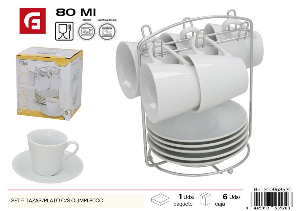 Set de 6 tazas/plato con soporte Olimpi 80 cc - Tazas de café