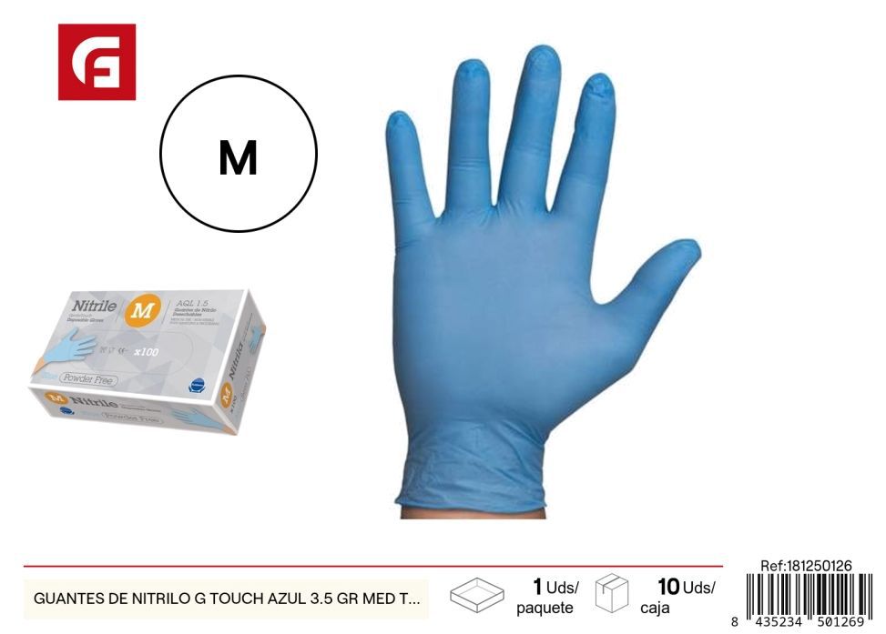 Guantes de nitrilo G Touch azul de 3.5 gr Med. - Accesorios de limpieza y protección