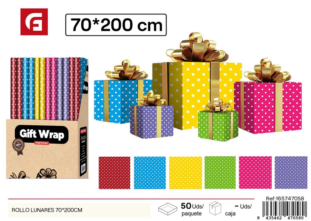 Papel de regalo rollo lunas 70x200 cm - Suministros de regalos