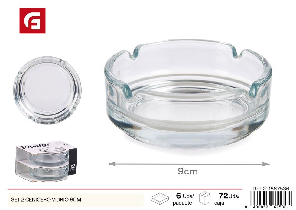 Set de 2 ceniceros de vidrio 9cm - Artículos para fumadores y decoración