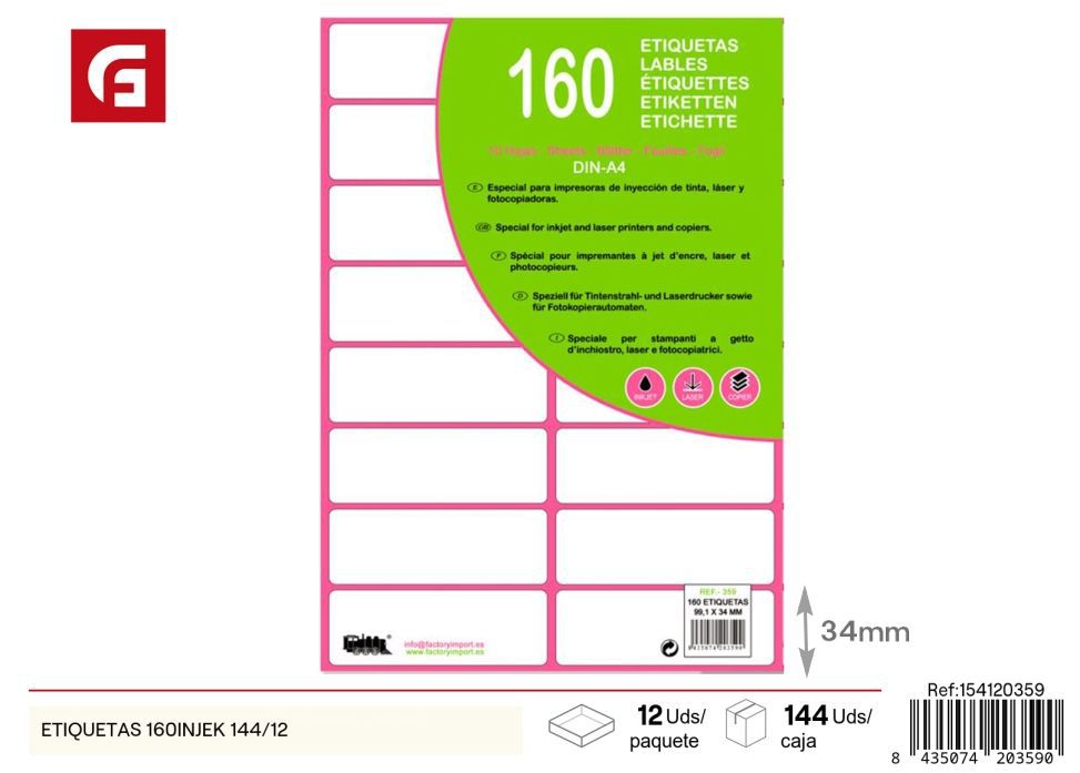 Etiquetas 160INJEK 144/12 - Material de oficina y organización