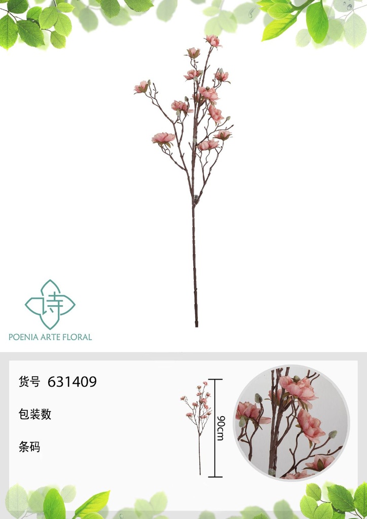 Arreglo floral artificial de 90 cm - Magnolia rosa de tallo alto - Novedades en decoraciones