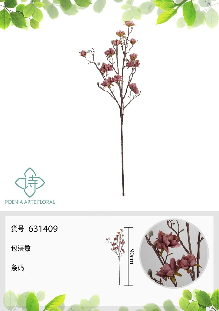 Arreglo floral artificial de 90 cm - Magnolia rosa de tallo alto - Novedades en decoraciones