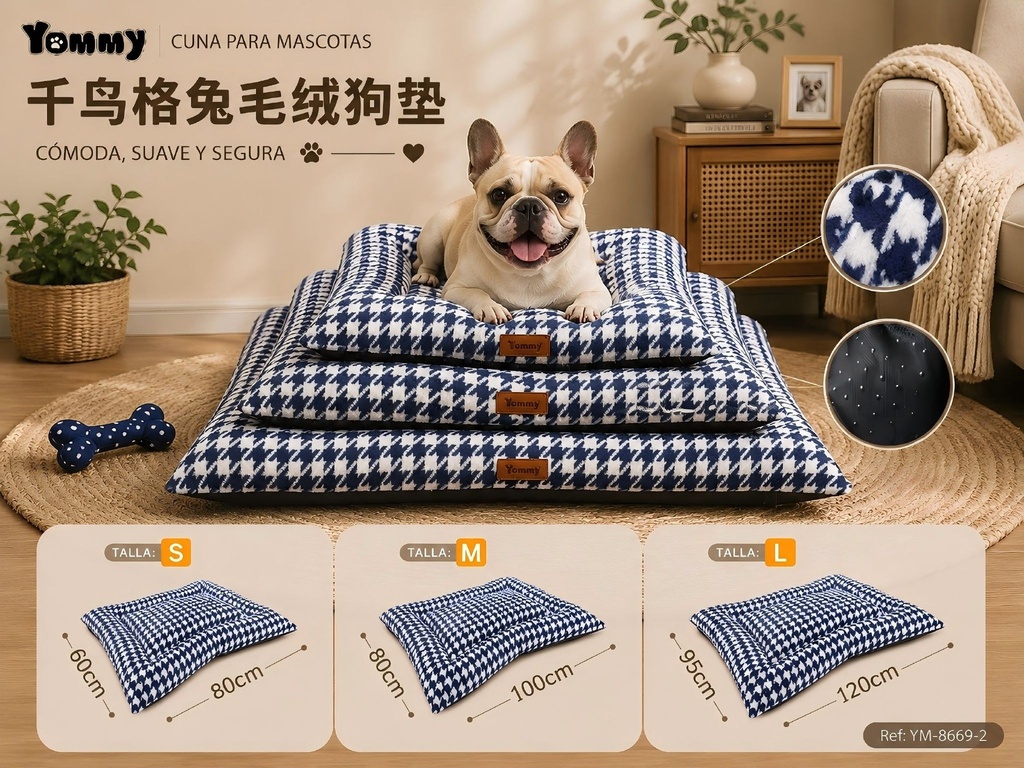 Colchoneta de mascota con tejido de cuadros en azul - Accesorios de mascotas 