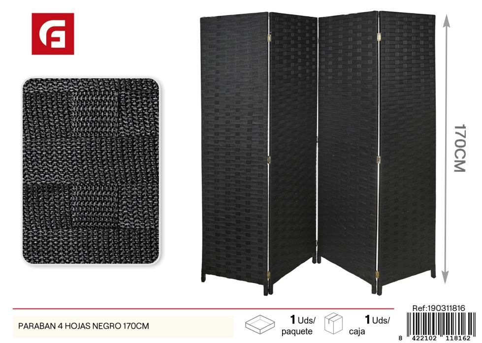 Parabán 4 hojas negro 170 cm - Decoración y separación de espacios