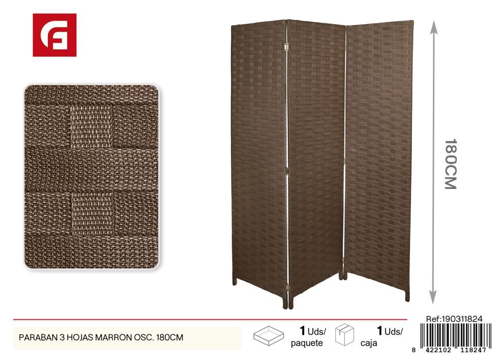 Parabán 3 hojas marrón oscuro 180 cm - Decoración y separación de espacios