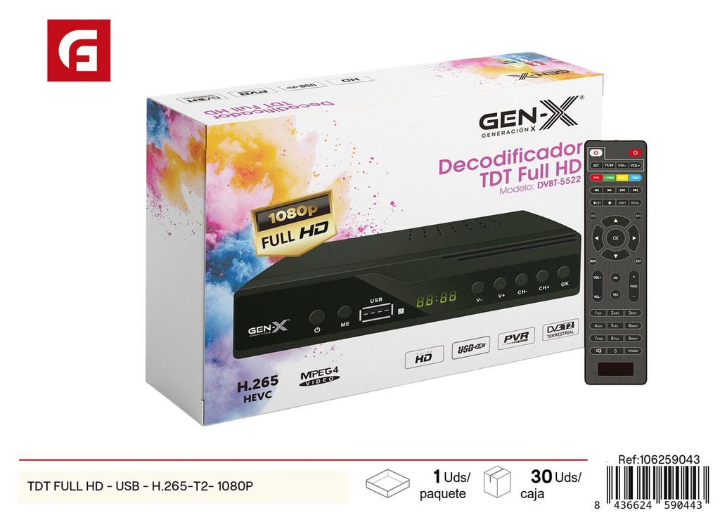 TDT Full HD - USB - H.265-T2- 1080P - Electrónica
