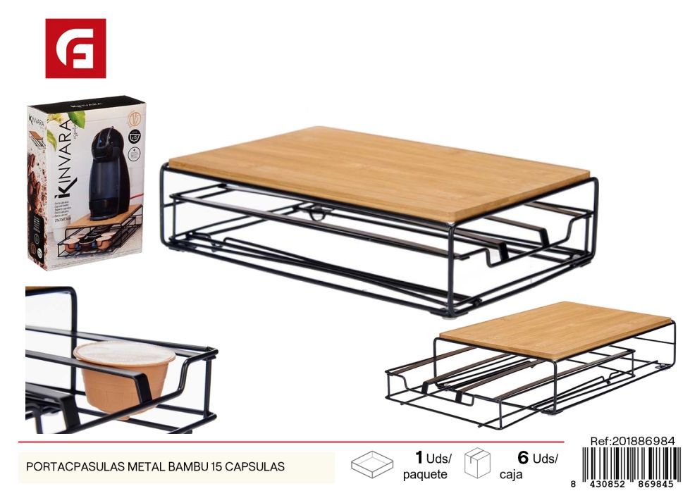 Portacápsulas de metal bambú 15 cápsulas - Utensilios de cocina y almacenamiento