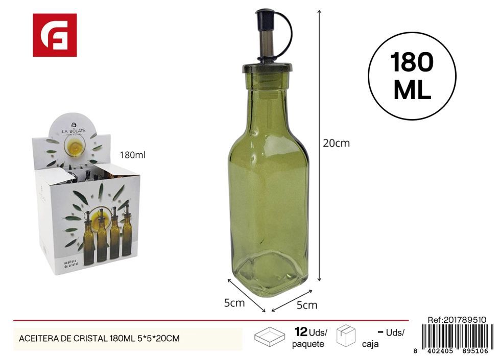 Aceitera de cristal 180 ml 5*5*20 cm - Utensilios de cocina y almacenamiento de líquidos